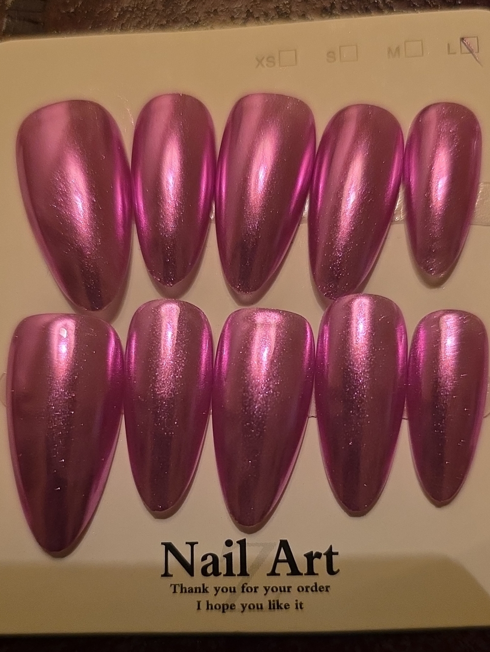 Nail Art Metallic Pink Press-On Nails by Size Large